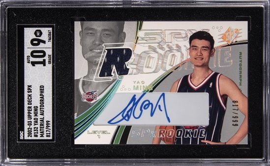 2002-03 Upper Deck SPx "SPx Rookie" Level 1 #132 Yao Ming Signed Rookie Jersey Card (#817/999) - SGC MT 9/SGC 10 